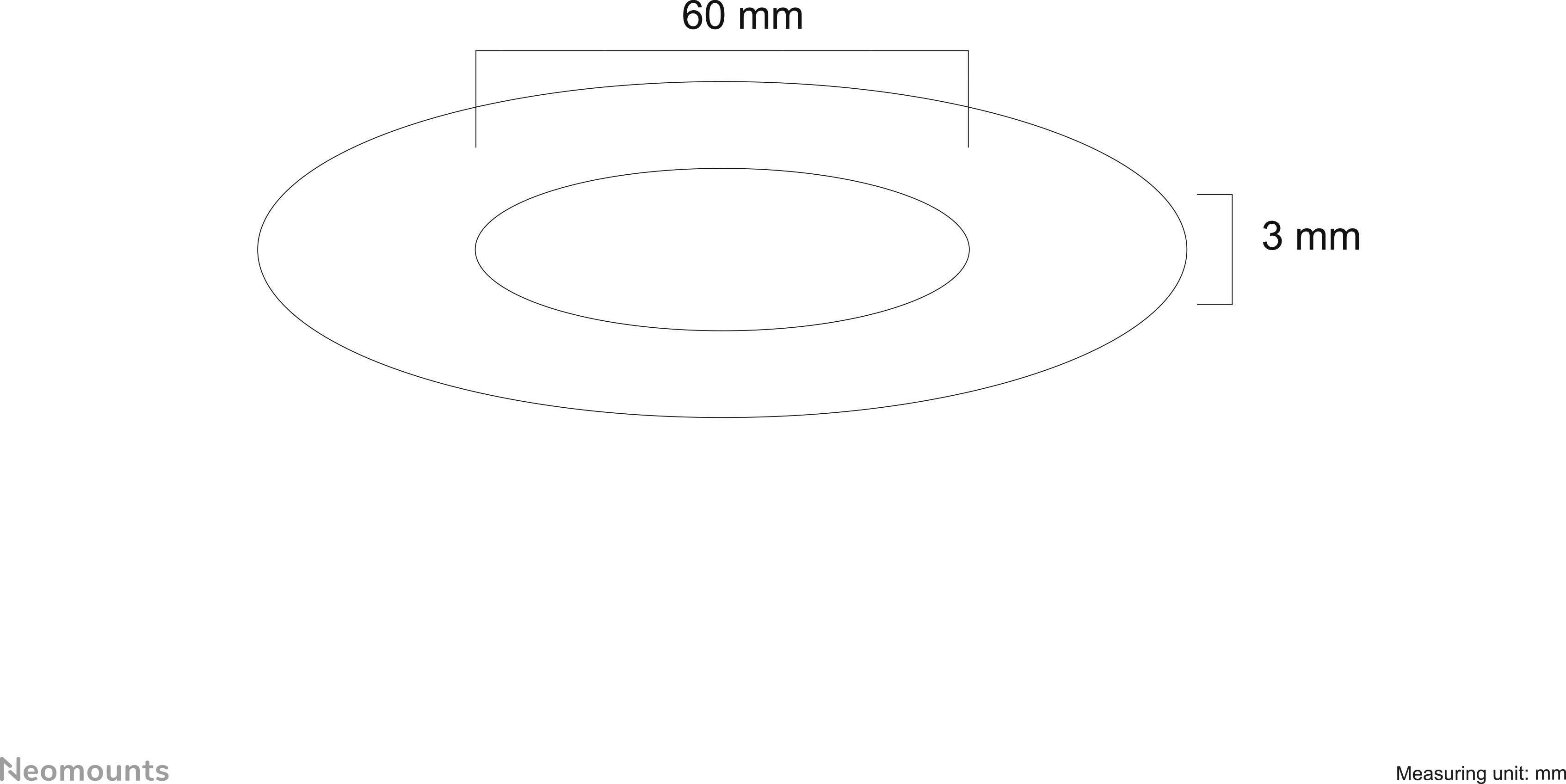 Ein Oval mit einem Innen- und Außenring; Außendurchmesser 60 mm, Dicke 3 mm.