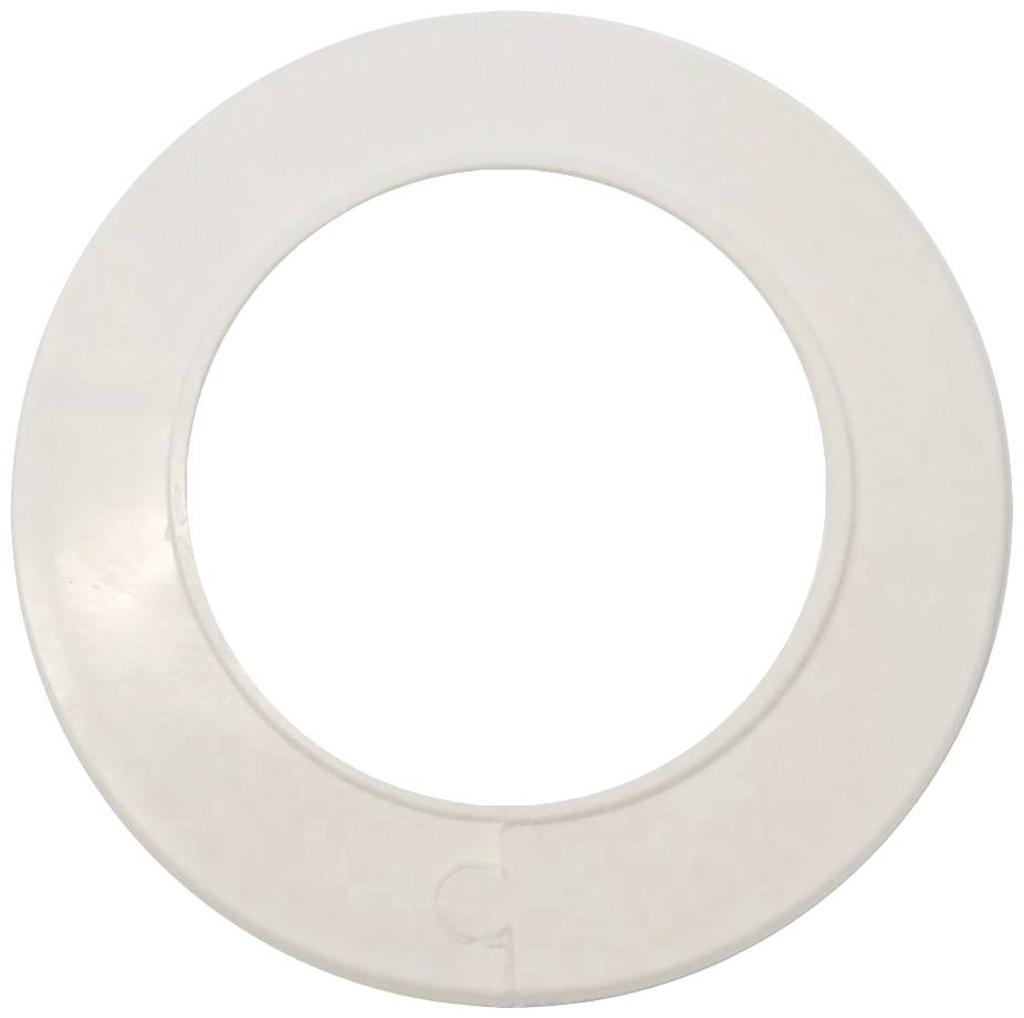 Ein weißer, runder Kunststoffring mit einer kleinen Öffnung an der Unterseite.