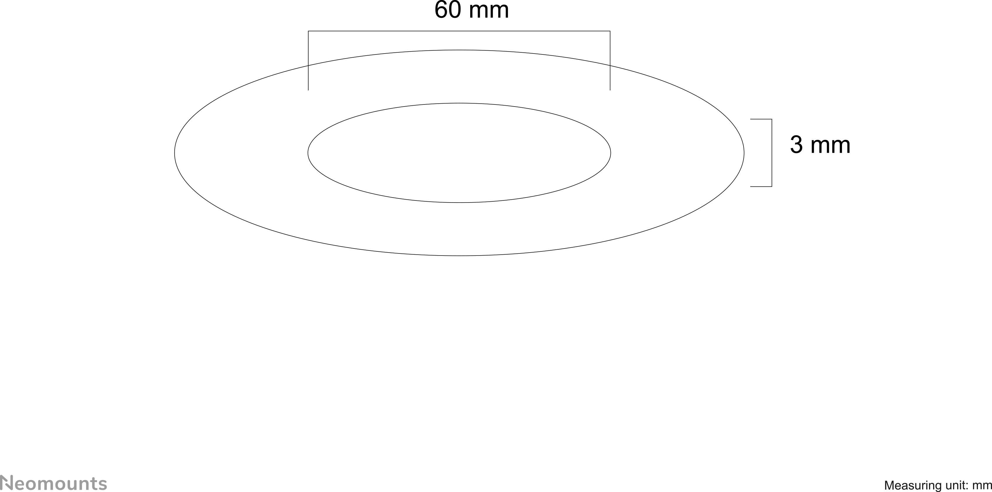 Eine schematische Darstellung eines ovalen Gummirings. Der äußere Durchmesser beträgt 60 mm und die Dicke 3 mm.