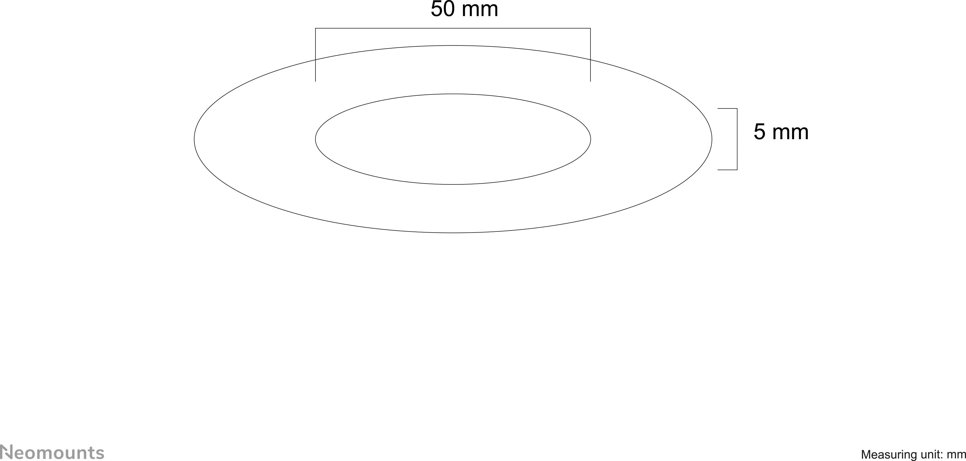 'Schraubendurchmesser: 50 mm, Höhe: 5 mm.' Diagramm zeigt die Maße einer Schraube in Millimetern.