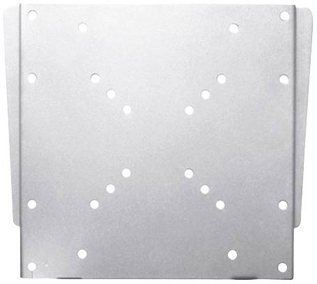 Eine silberne Metallplatte mit mehreren symmetrisch angeordneten Löchern. Sie scheint für Montage- oder Befestigungszwecke gedacht zu sein.