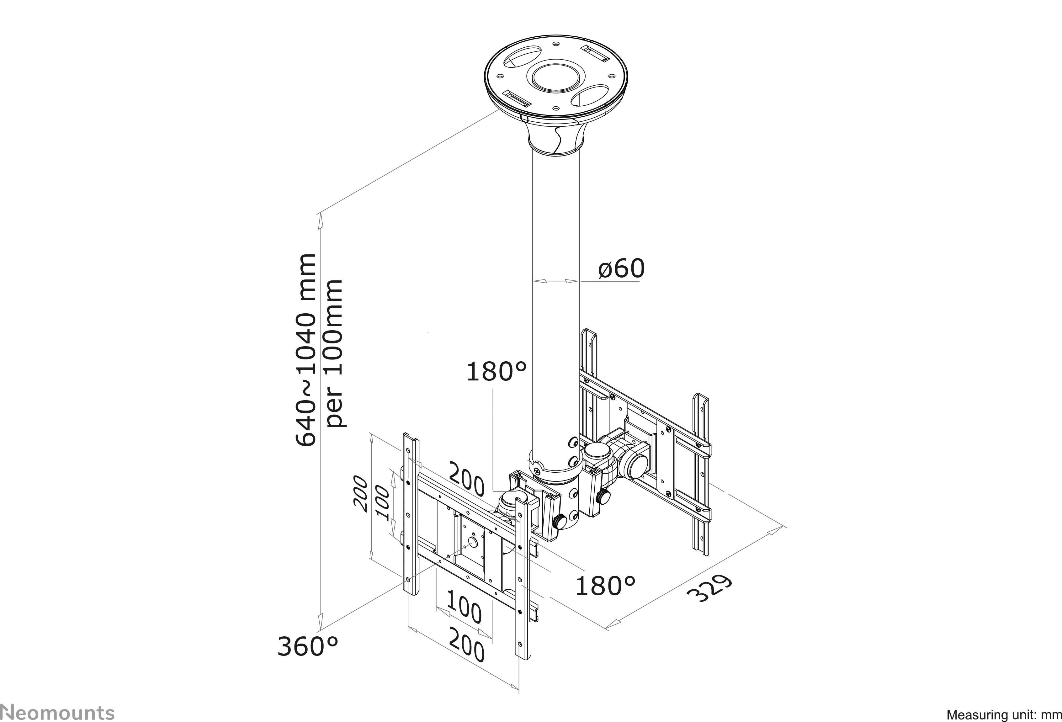 Neomounts FPMA-C200D TV-Deckenhalterung Höhenverstellbar 25,4 cm (10") - 101,6 cm (40") Neigbar+Schwenkbar, Rotierbar