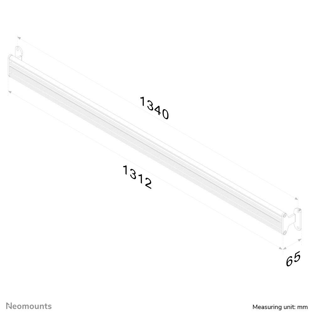 Technische Zeichnung einer Halterung mit den Abmessungen: Länge 1312 mm, Breite 65 mm. Weitere Maße zeigen eine Gesamtlänge von 1340 mm.