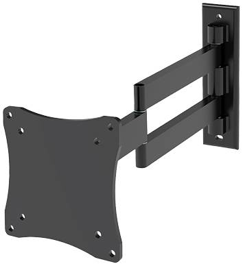 Schwarze, schwenkbare TV-Wandhalterung mit VESA-Aufnahme, geeignet für Flachbildschirme, zur flexiblen Positionierung an der Wand.