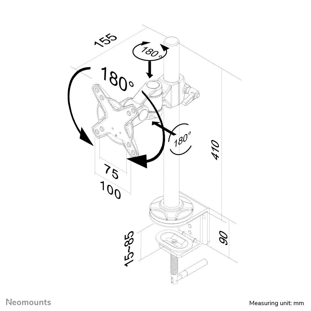 Neomounts FPMA-D1010 Monitor-Tischhalterung 1 Display(s) 25,4 cm (10") - 76,2 cm (30") Silber Höhenverstellbar, Neigbar, Schwenkbar, Rotierbar