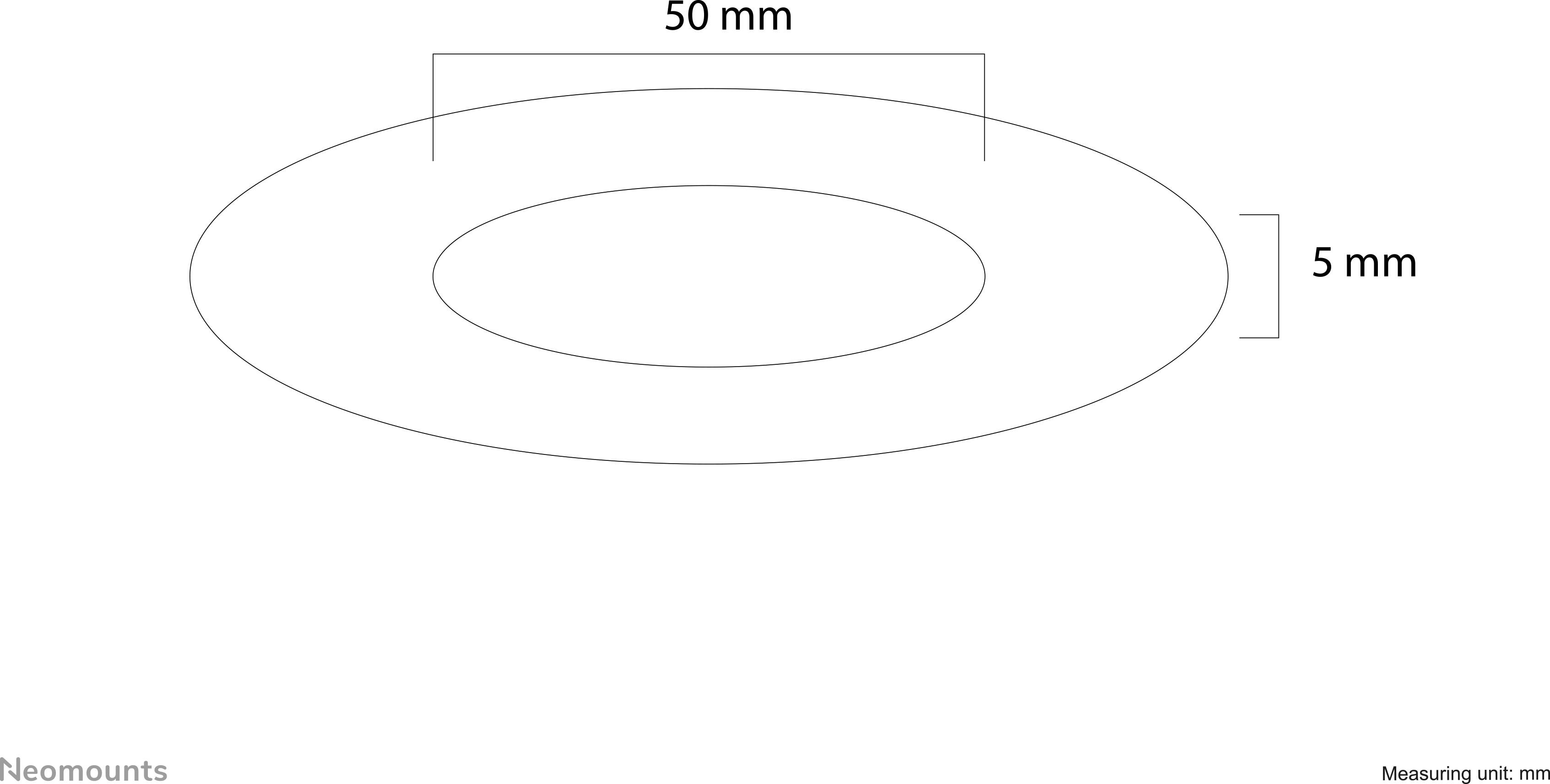 Abmessungen eines flachen Rings mit 50 mm Außendurchmesser und 5 mm Dicke.