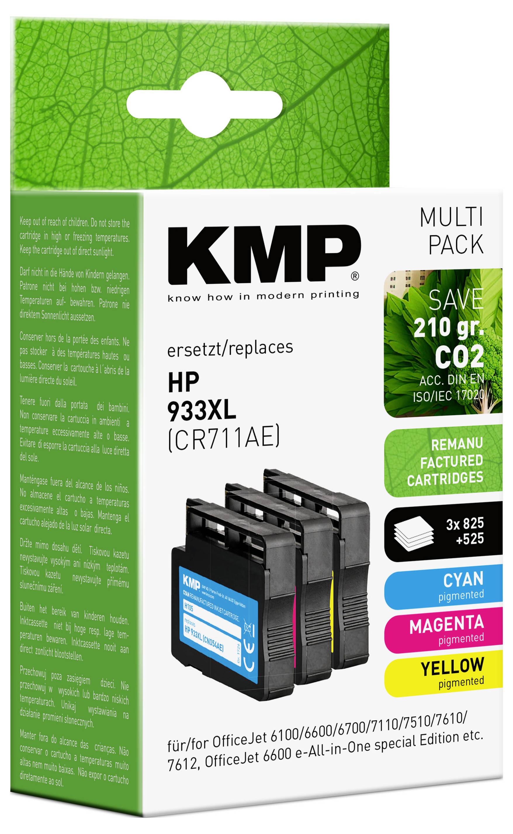 KMP Druckerpatrone ersetzt HP 933XL, CN054AE, CN055AE, CN056AE Kompatibel Kombi-Pack Cyan, Magenta, Gelb H105V 1726,4050