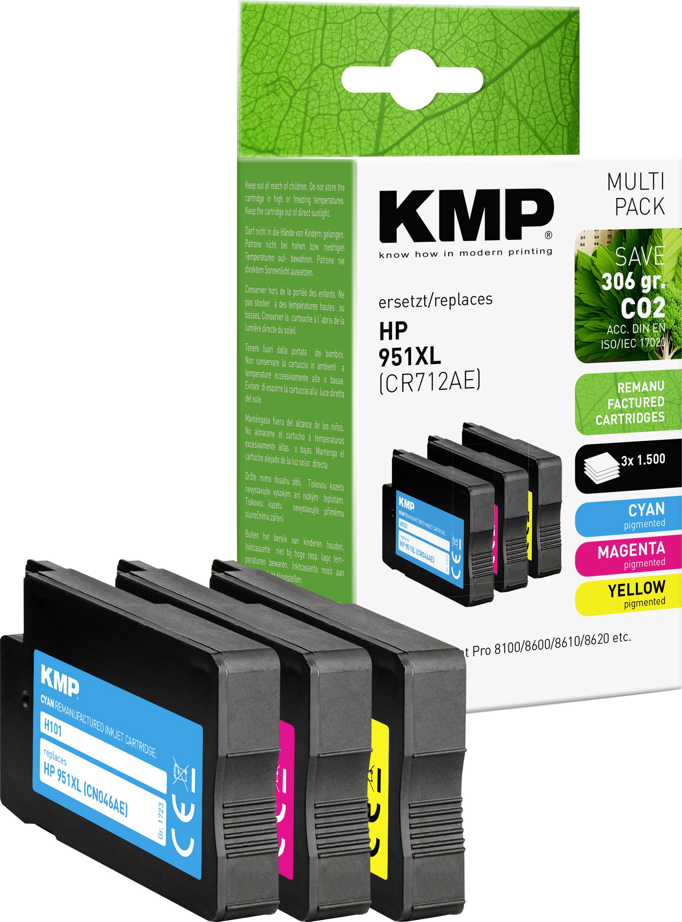 KMP Druckerpatrone ersetzt HP 951XL, CN046AE, CN047AE, CN048AE Kompatibel Kombi-Pack Cyan, Magenta