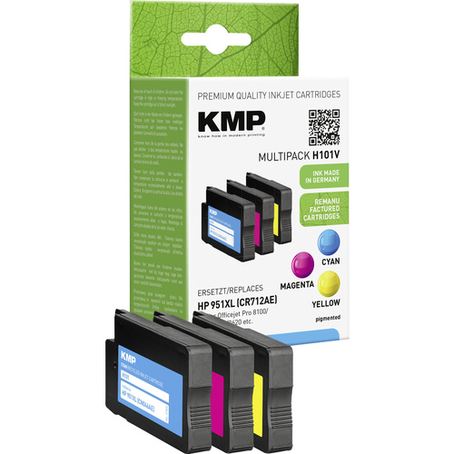 KMP Encre remplace HP 951XL, CN046AE, CN047AE, CN048AE compatible pack bundle cyan, magenta, jaune H101V 1723,4050