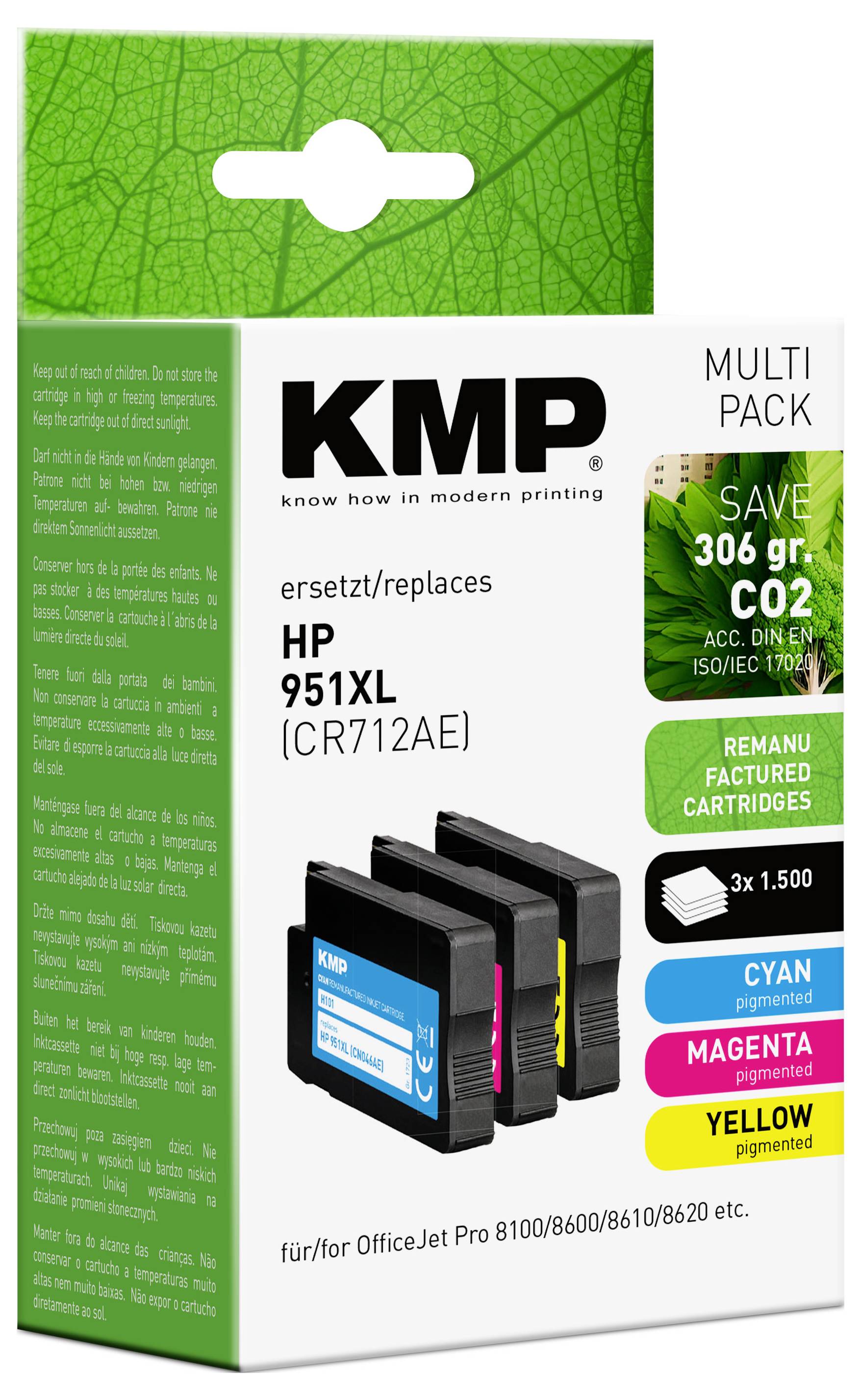 KMP Druckerpatrone ersetzt HP 951XL, CN046AE, CN047AE, CN048AE Kompatibel Kombi-Pack Cyan, Magenta, Gelb H101V 1723,4050