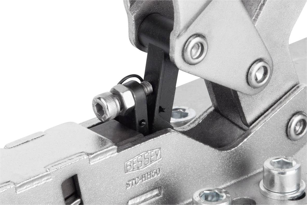 Handhebelspanner aus Metall, markiert mit 'BESSEY', zeigt Bolzen und Hebelmechanismus. Hauptmerkmal ist robuste Konstruktion.