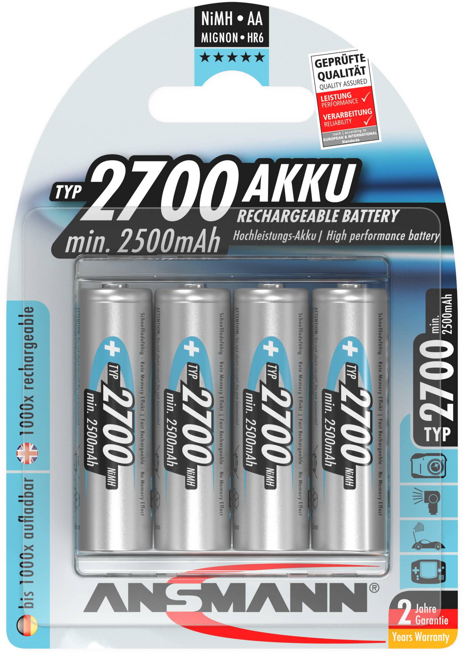 Ansmann HR06 Mignon (AA)-Akku NiMH 2700 mAh 1.2 V 4 St.
