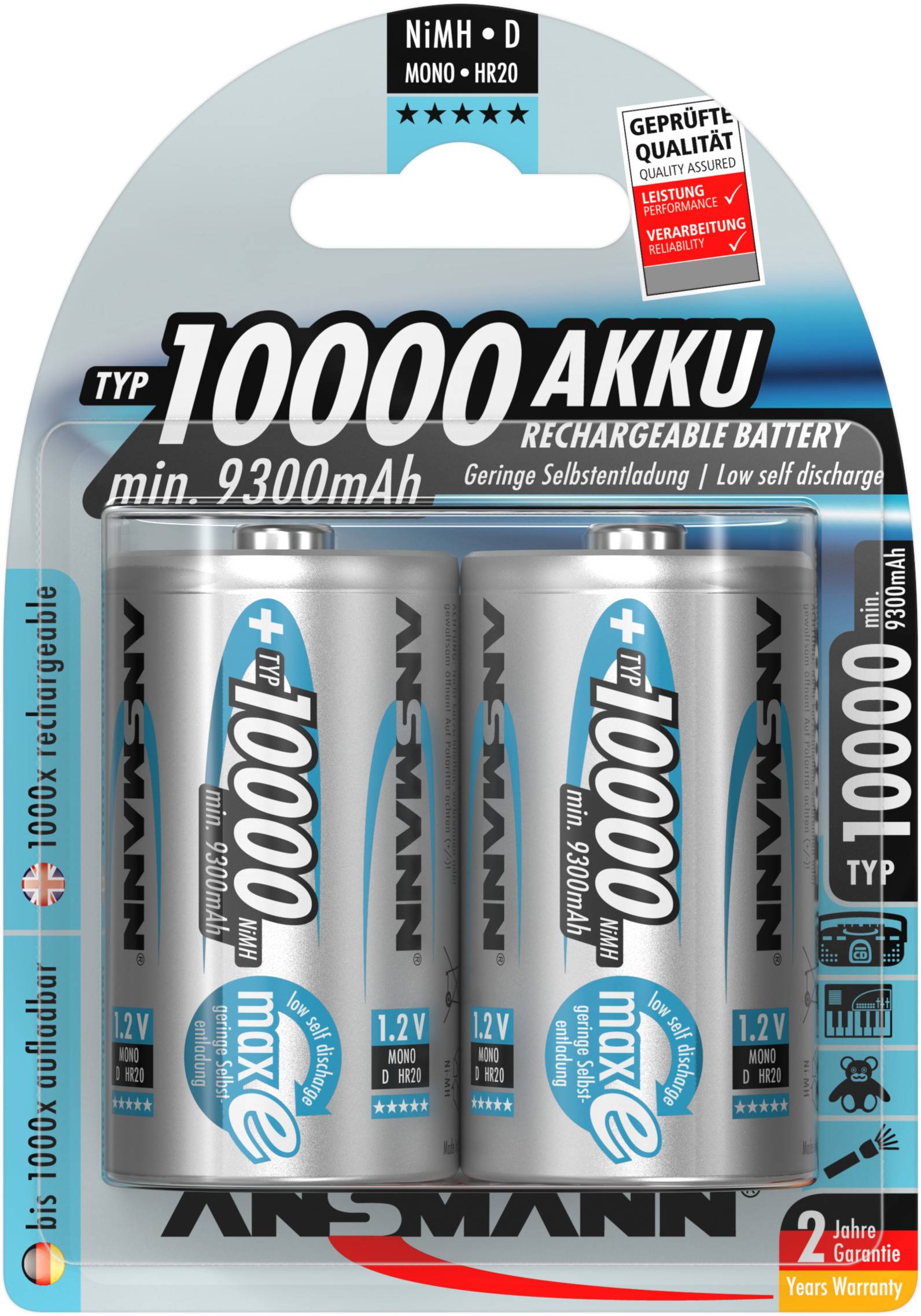 Ansmann maxE Mono (D)-Akku NiMH 10000 mAh 1.2 V 2 St.
