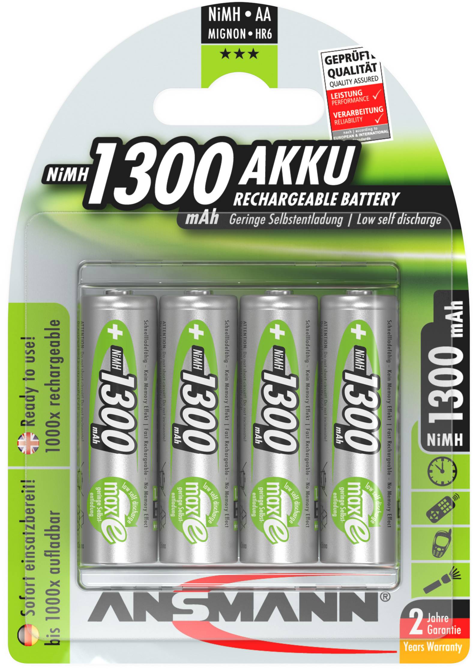 Ansmann maxE HR06 Mignon (AA)-Akku NiMH 1300 mAh 1.2 V 4 St.