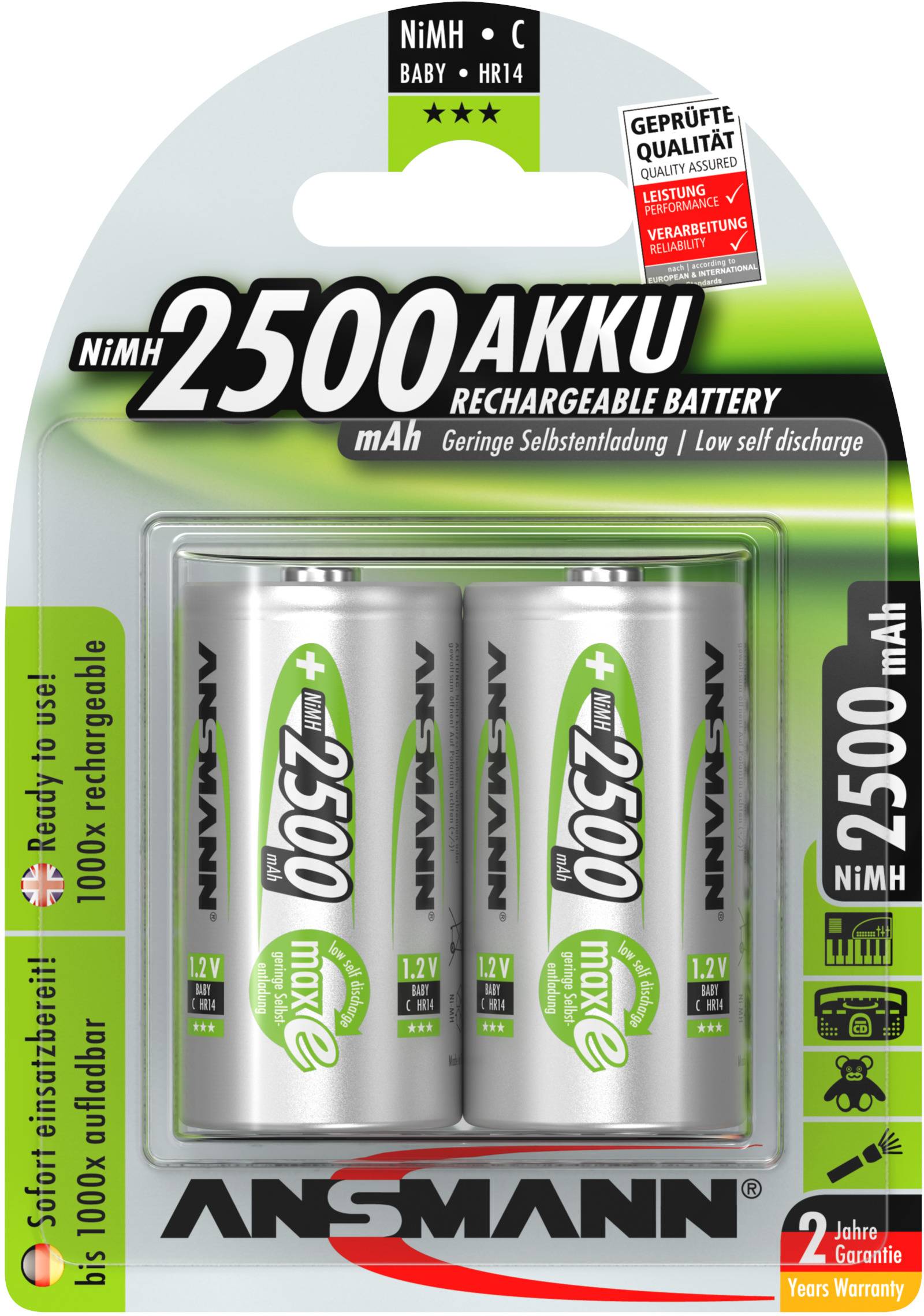 Ansmann maxE HR14 Baby (C)-Akku NiMH 2500 mAh 1.2V 2St.
