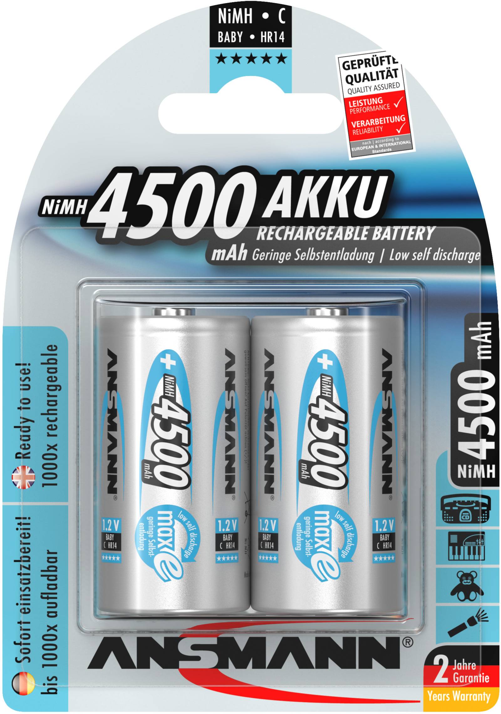 Ansmann maxE HR14 Baby (C)-Akku NiMH 4500 mAh 1.2 V 2 St.