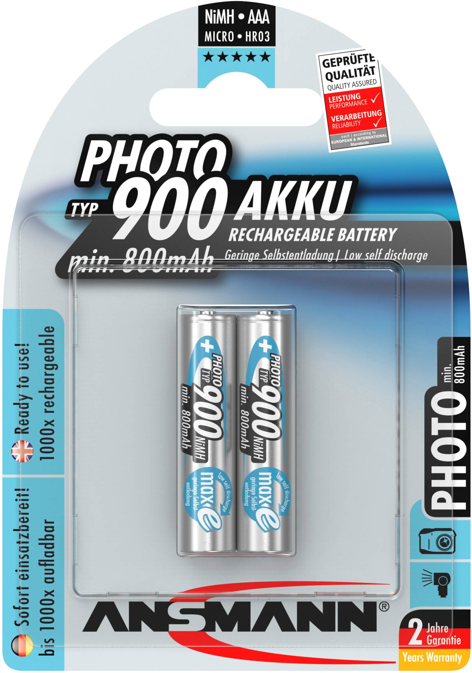 Ansmann Photo maxE HR03 Micro (AAA)-Akku NiMH 900 mAh 1.2 V 2 St.