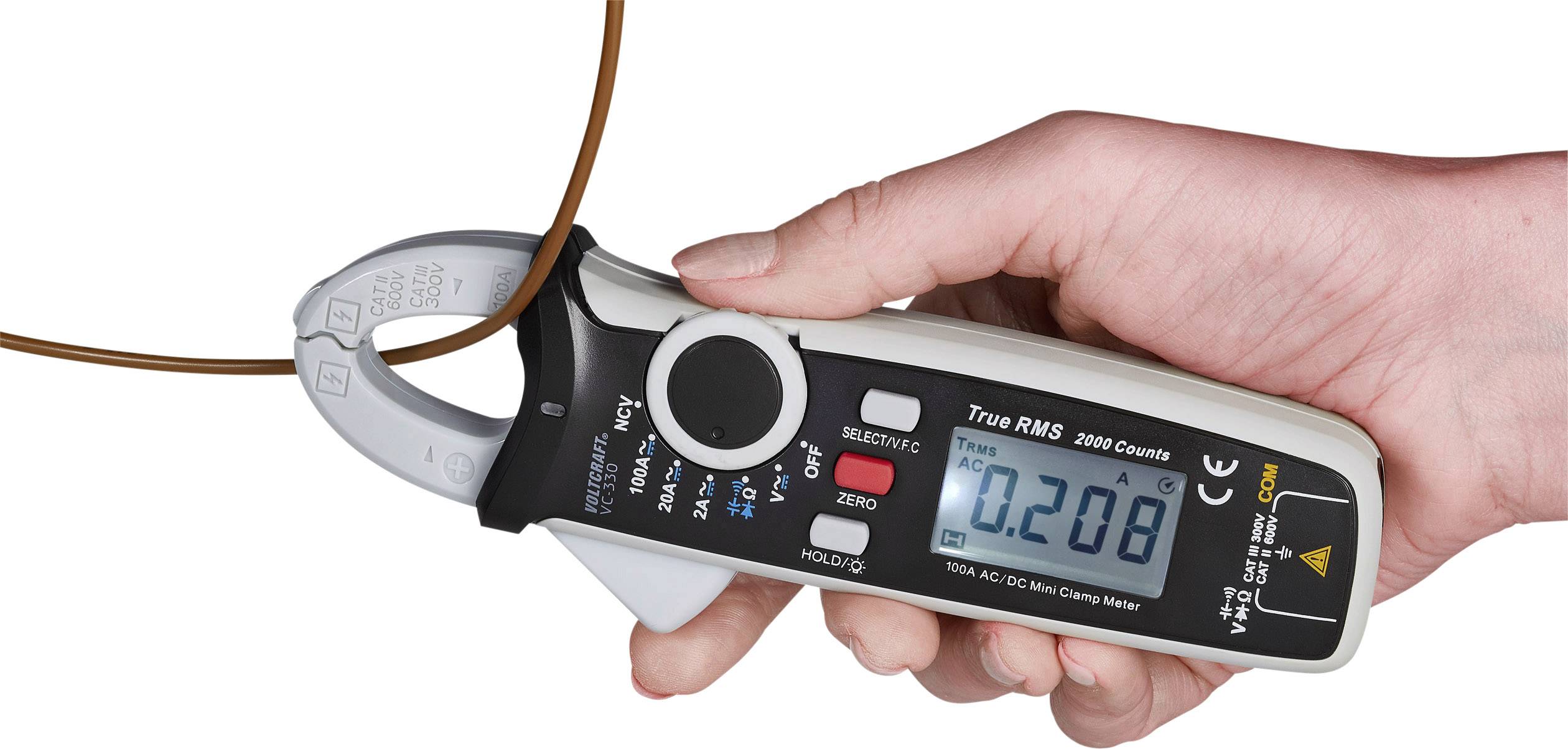 VOLTCRAFT VC-330 Stromzange digital CAT II 600 V, CAT III 300V Anzeige (Counts): 2000