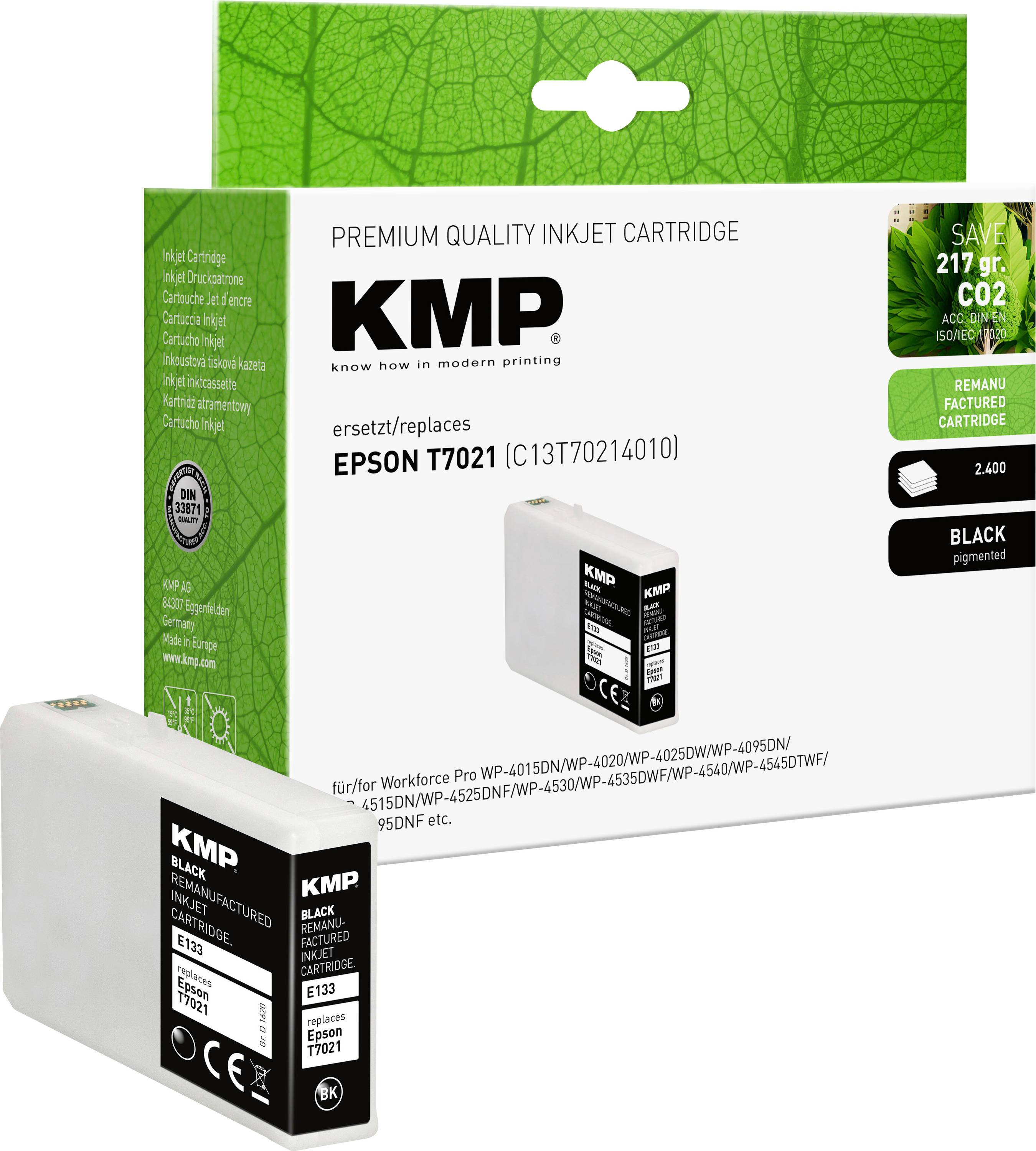 Tintenpatrone KMP, ersetzt Epson T7021, schwarz, für Druckermodelle Epson Workforce Pro WP-4015DN/WP-4020/WP-4025DW.