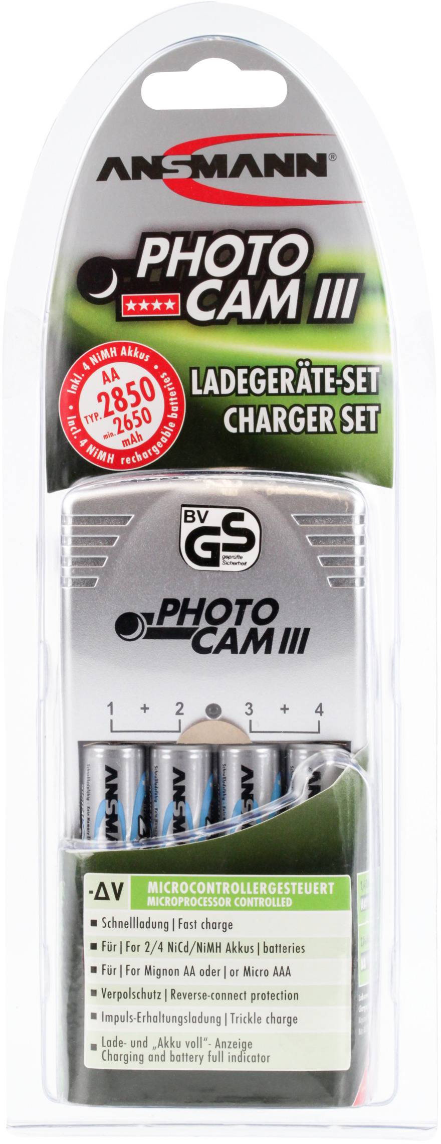 Ansmann Photocam III Rundzellen-Ladegerät inkl. Akkus NiCd, NiMH Micro (AAA), Mignon (AA)