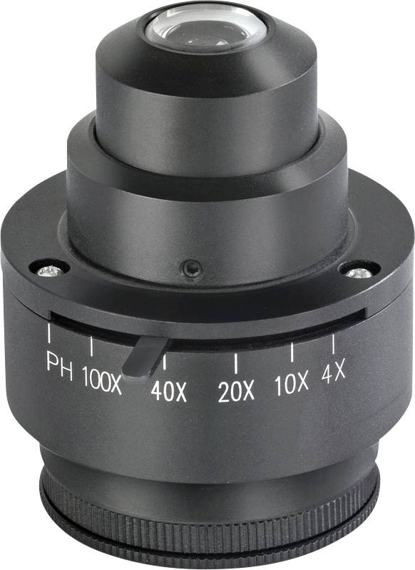 Ein Mikroskop-Objektiv mit Vergrößerungsstufen von 4x bis 100x, das detaillierte Ansichten ermöglicht.