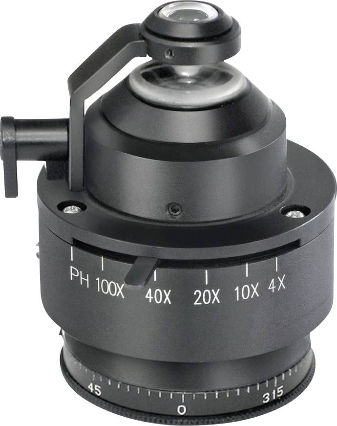 Ein Mikroskop-Okular mit verstellbarer Vergrößerung von 4X bis 100X, geeignet für präzise wissenschaftliche Untersuchungen.