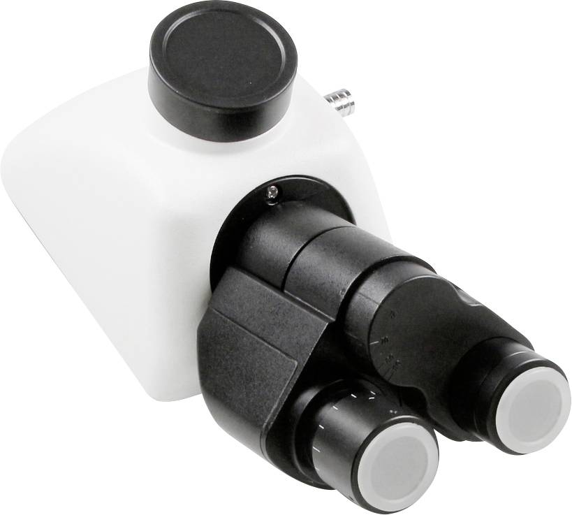 Ein Mikroskop-Okularaufsatz mit drei Linsen und einer weißen Abdeckung, ermöglicht detaillierte Beobachtungen durch mehrfach vergrößerte Ansichten.