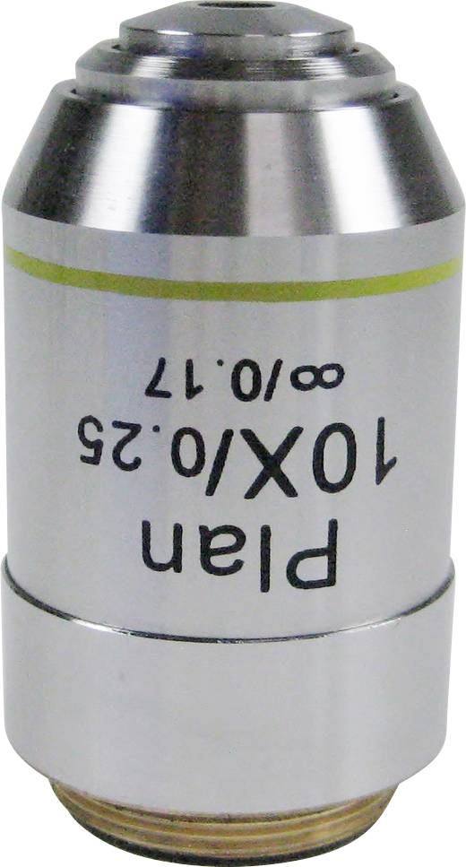 Mikroskopobjektiv mit der Beschriftung 'Plan 10x/0.25', geeignet für genaue Vergrößerung in wissenschaftlichen Untersuchungen.