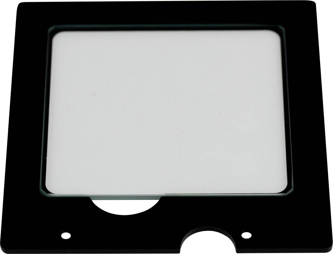 Quadratische schwarz-gerahmte Dia-Rahmenhalterung mit transparenter Innenfläche, verwendet zur Präsentation oder Archivierung von Dias.