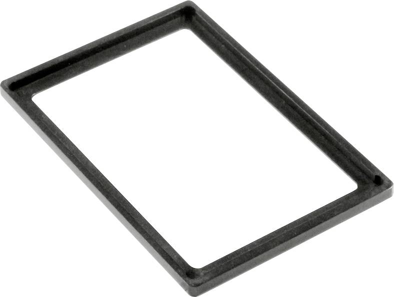 Rechteckiger schwarzer Kunststoffrahmen in der Draufsicht vor weißem Hintergrund.