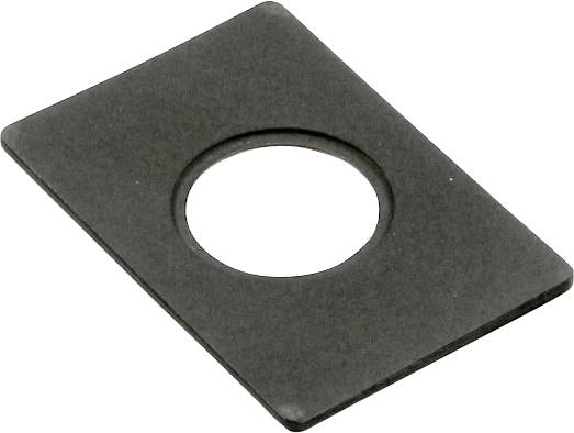 Rechteckige, schwarze Kartonplatte mit einem runden Loch in der Mitte.