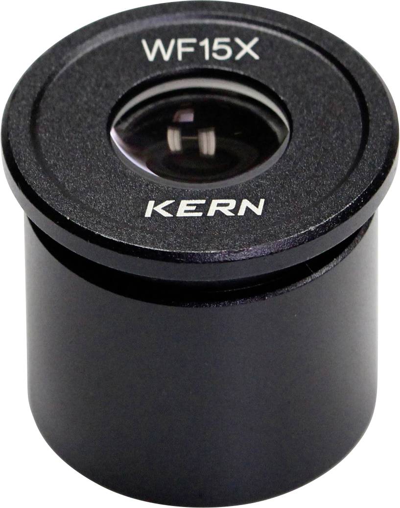 Mikroskop-Okular mit der Aufschrift 'WF15X KERN', zeigt die Vergrößerung und Marke des Linsenzubehörs.