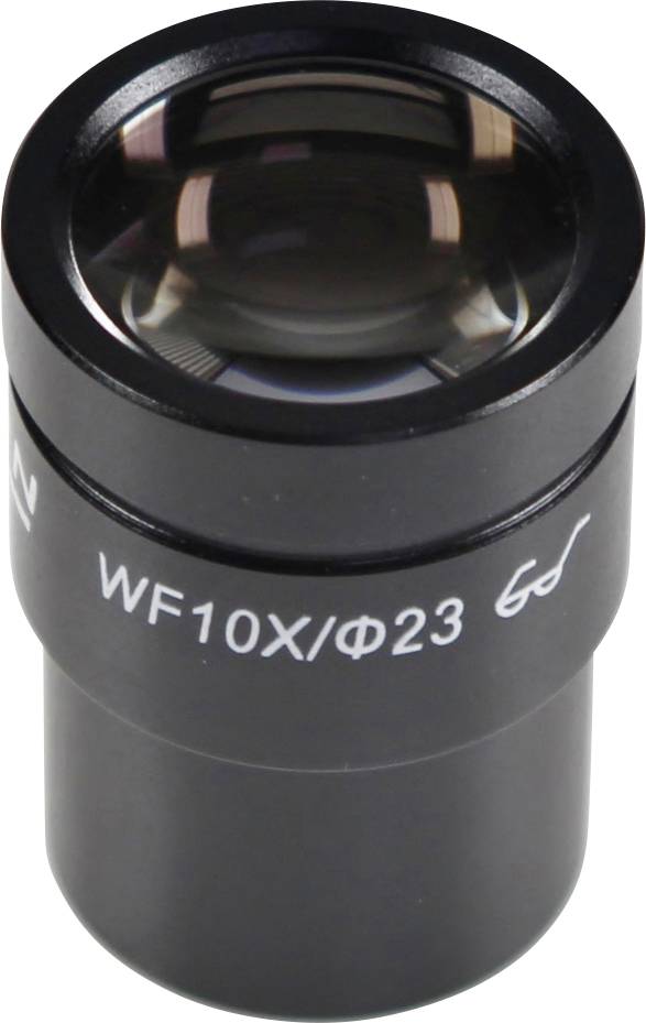 Okular eines Mikroskops, schwarz, mit der Aufschrift 'WF10X/Φ23', was auf die Vergrößerungsstufe hinweist.