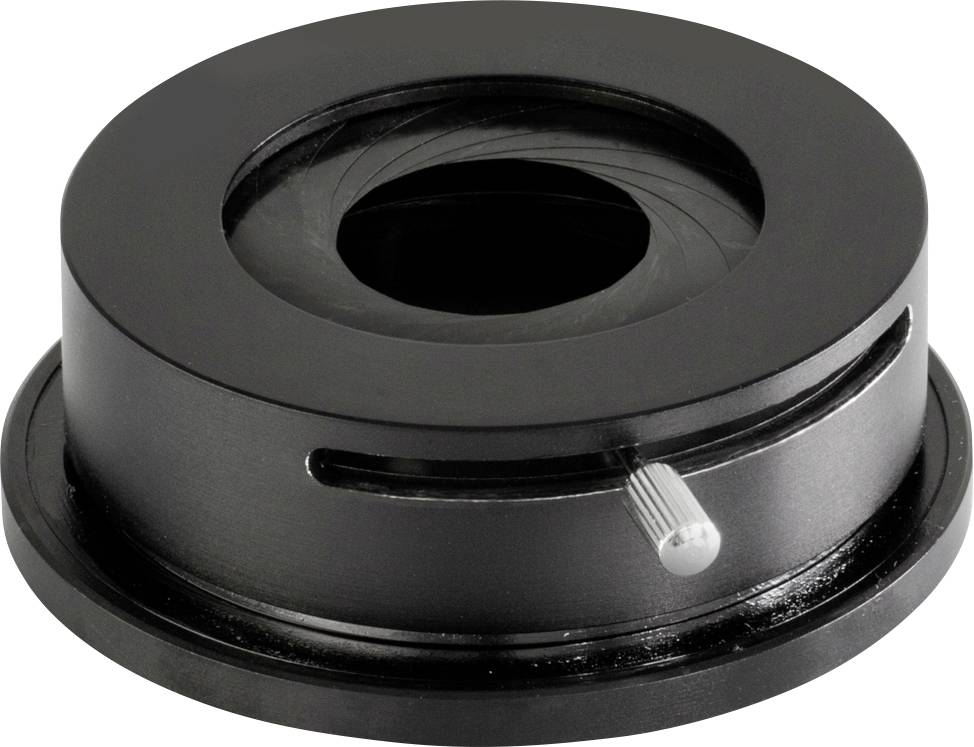 Ein schwarzes, zylindrisches mechanisches Teil mit einem Schlitz und einer silbernen Schraube. Entwickelt zur Justierung oder Befestigung.