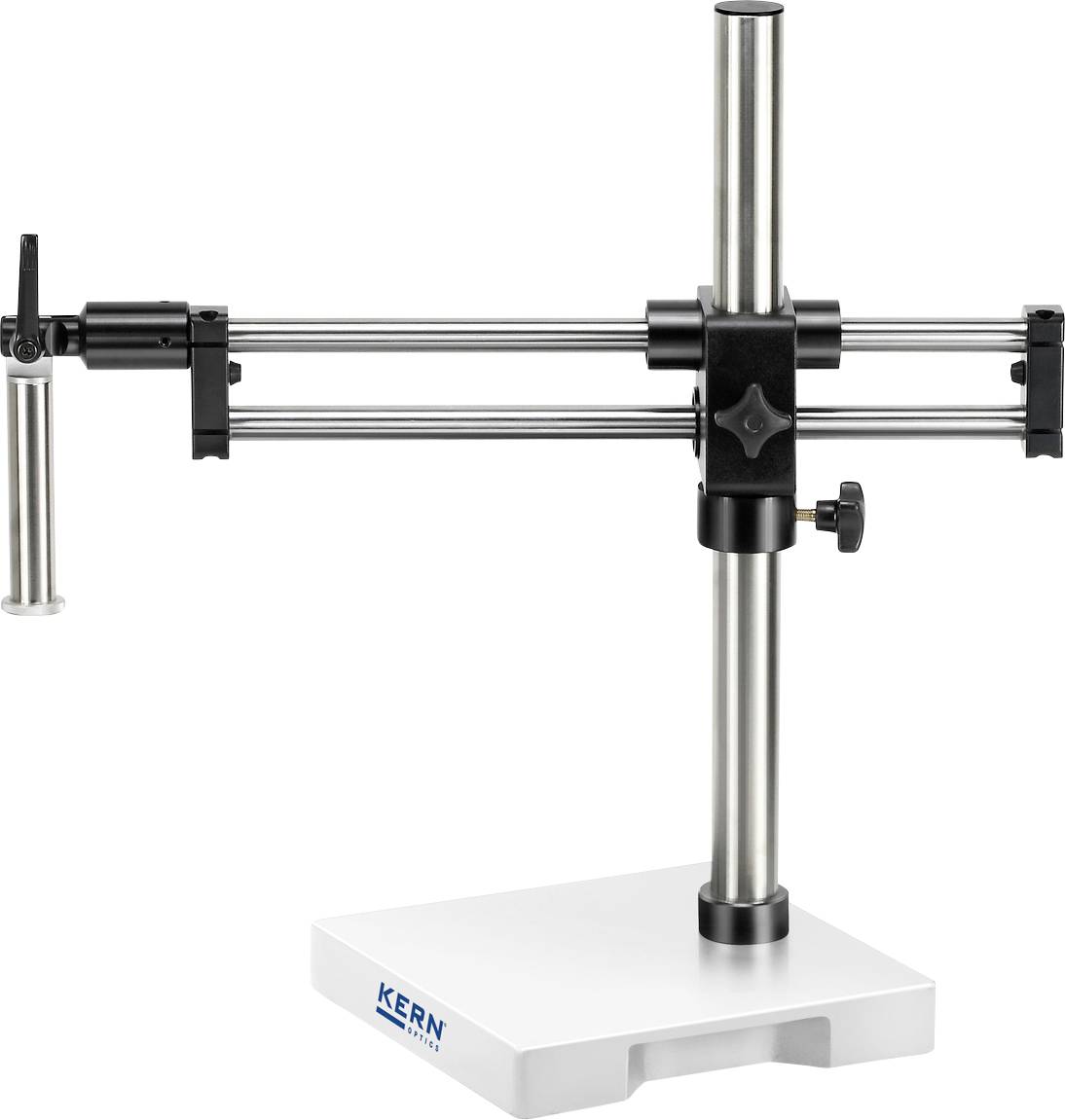 Mikroskop-Stativ mit einem stabilen Standfuß und verstellbarem Arm für flexible Positionierung. Geeignet für präzise Laboranwendungen.