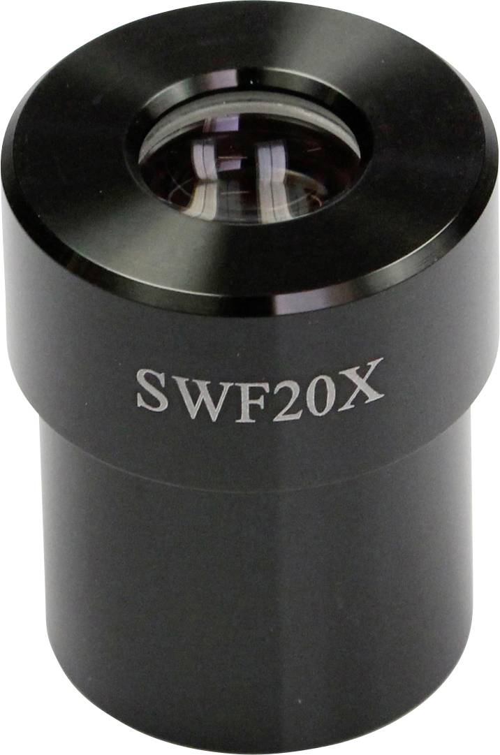 Schwarzes Mikroskopobjektiv mit der Aufschrift 'SWF20X', zeigt die Vergrößerungseinstellung.
