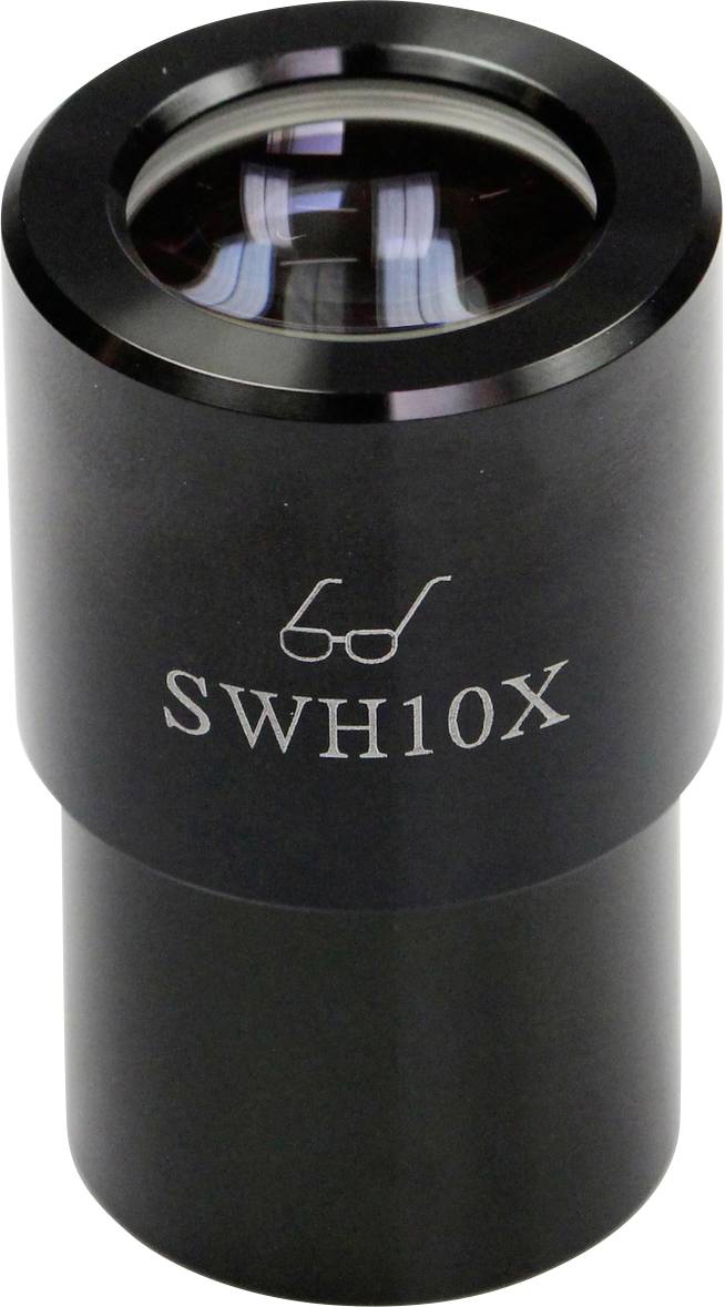 Mikroskop-Okular mit der Aufschrift 'SWH10X', zeigt eine 10-fache Vergrößerungslinse.
