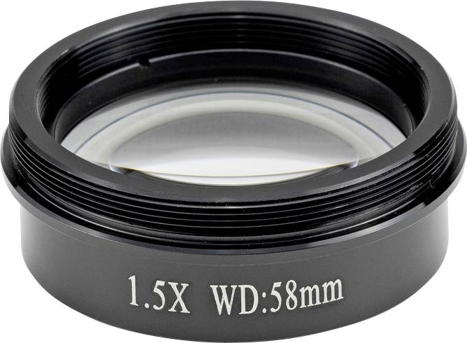 'Nahlinse 1.5X WD:58mm' aus schwarzem Material mit Glaslinse, verwendet zur Vergrößerung in der Fotografie.