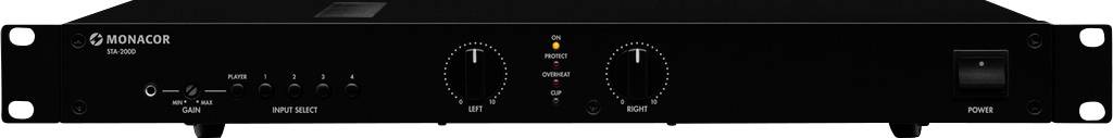 Monacor STA-200D PA Verstärker RMS Leistung je Kanal an 4 Ohm: 125W