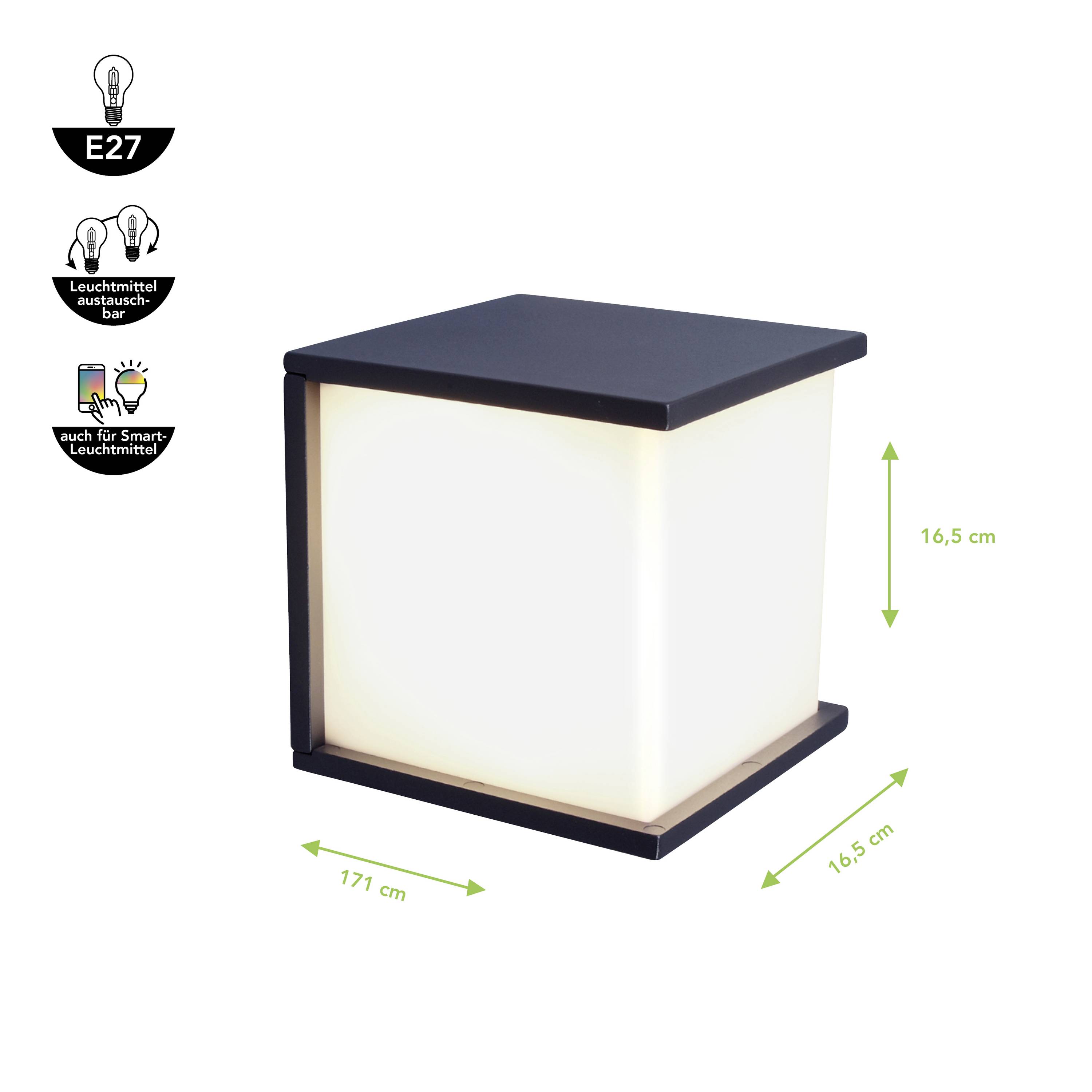 ECO-Light Cube 1846 gr Außenwandleuchte Energiesparlampe, LED E27 60 W Anthrazit