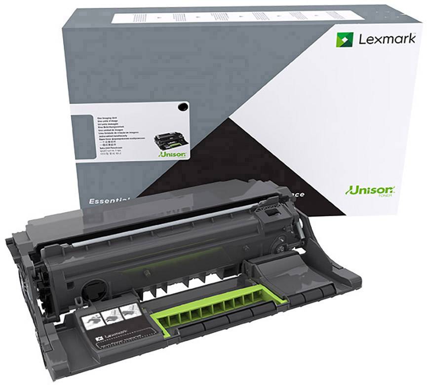 Druckerkartusche vor ihrer Verpackung, die das Lexmark-Logo zeigt. Produktname und technische Details sind auf der Verpackung zu sehen.