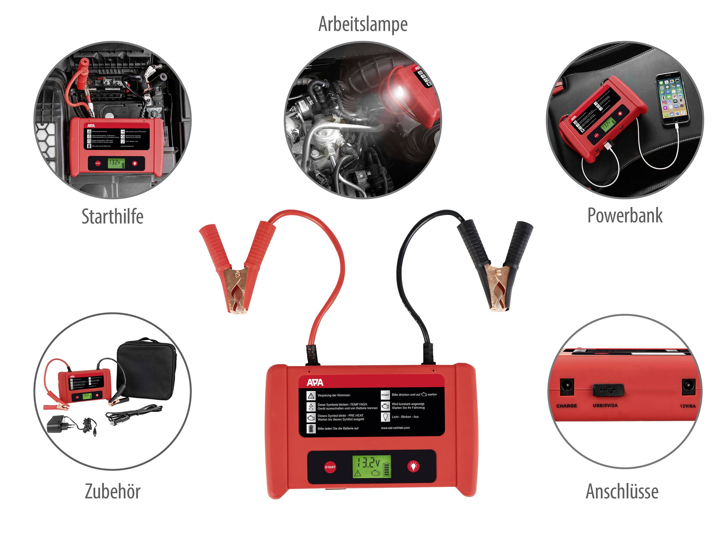 APA Schnellstartsystem Litium PowerPack 16558 Starthilfestrom (12 V)=600 A USB-Steckdose 2x, Arbeitsleuchte, Elektronikschutz, Ladezustandsanzeige
