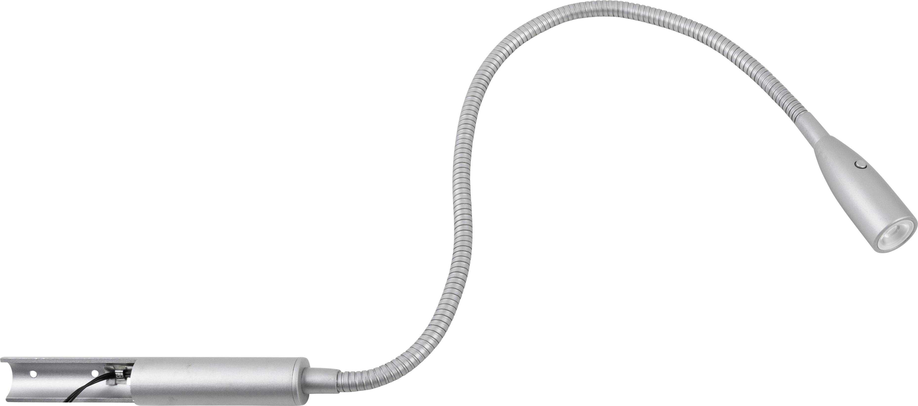 Flexible silberne Leselampe mit schwenkbarem, langem Hals.