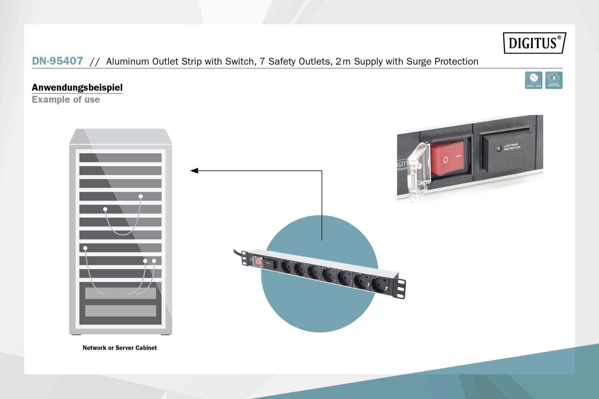 Digitus DN-95407 19 Zoll 1 HE Schutzkontaktsteckdose Schwarz