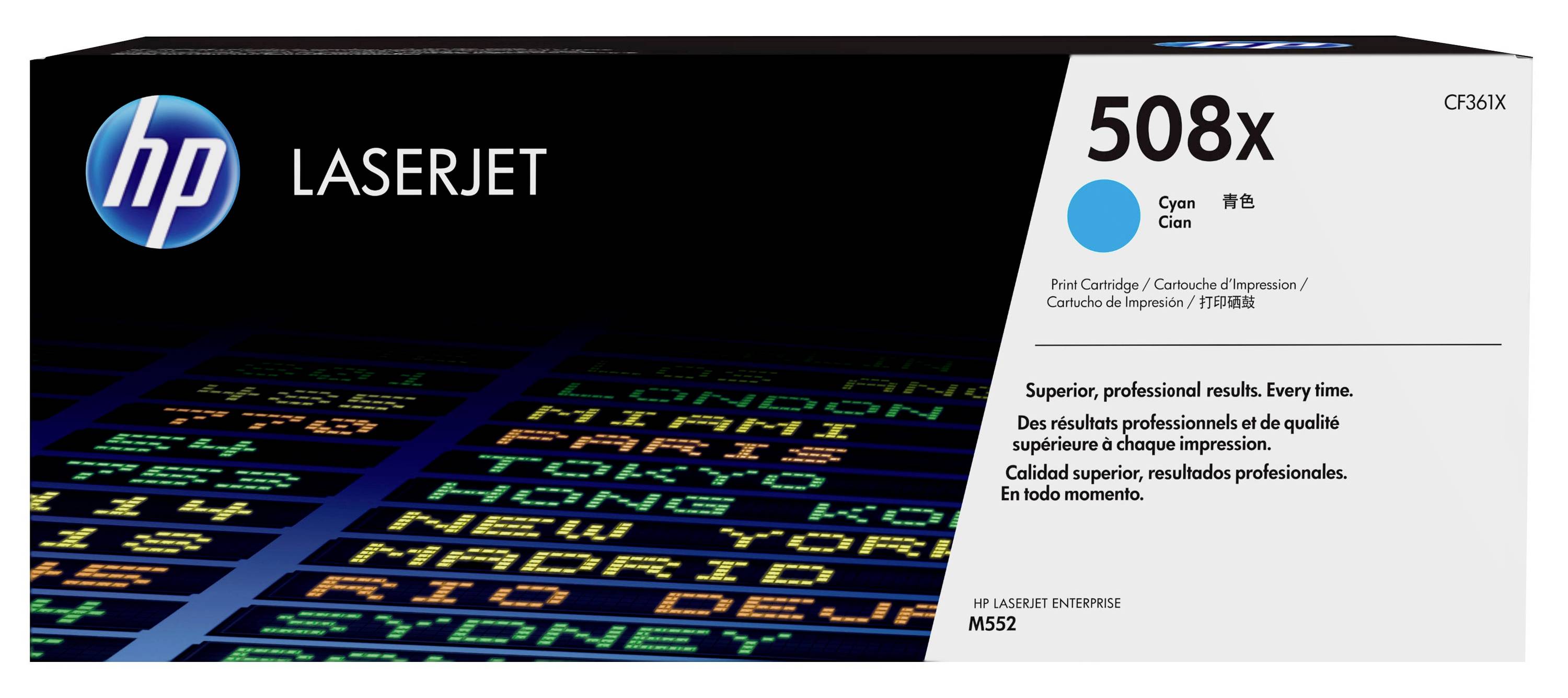 HP LaserJet 508x Tonerpatrone, Packung mit cyan Tinte für HP LaserJet Enterprise Drucker.