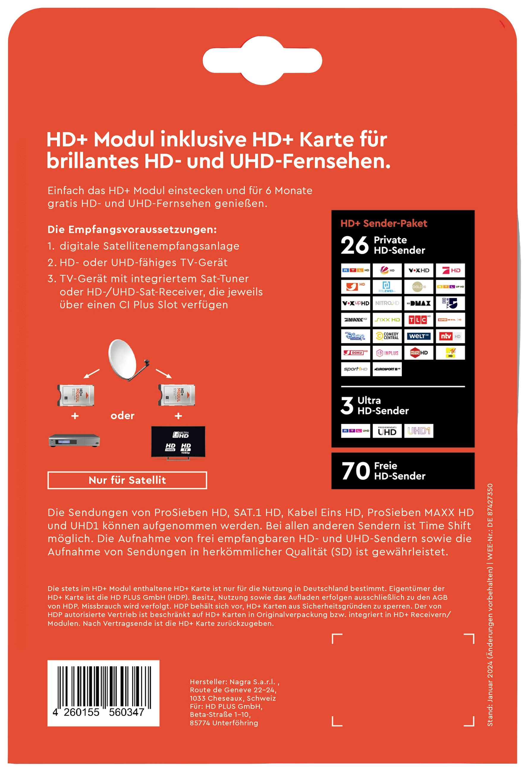 HD Plus CI+ Modul SAT inkl. 6 Monate kostenlosen HD+ Empfang