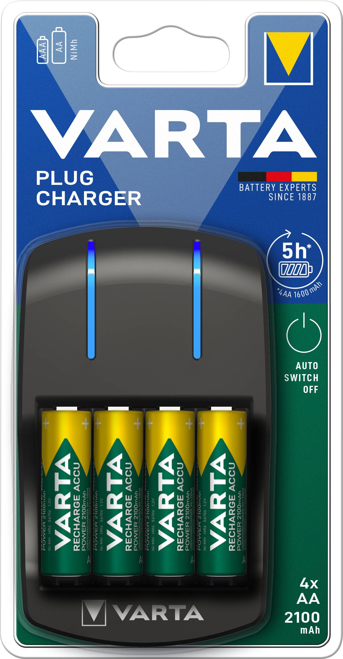 Varta Plug Charger 4x56706 Rundzellen-Ladegerät NiMH Micro (AAA), Mignon (AA)