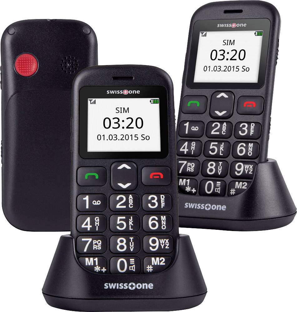 Swisstone BBM 320c Senioren-Handy mit Ladestation, SOS Taste Schwarz