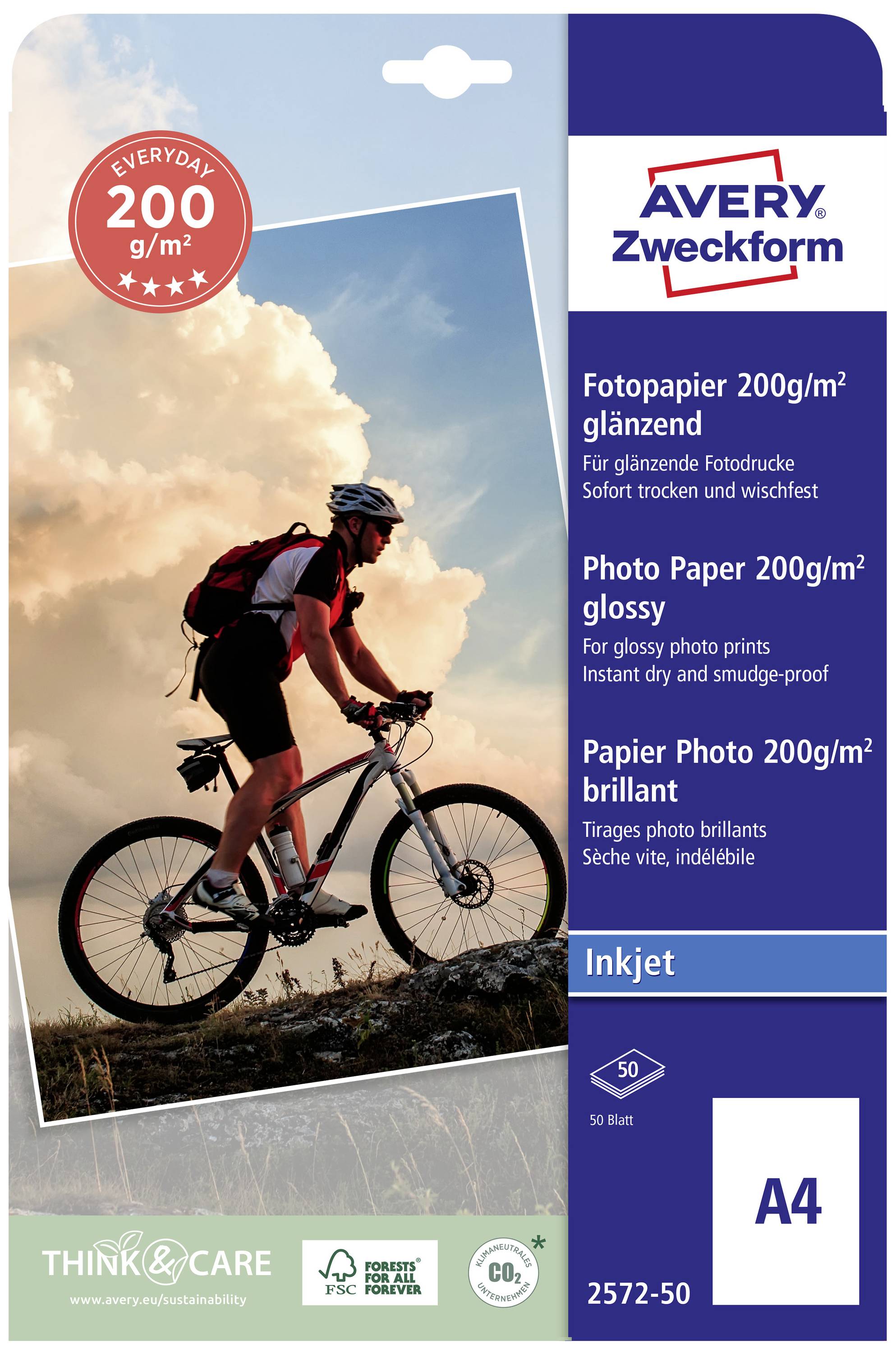 Avery-Zweckform Superior Photo Paper Inkjet BIG PACK 2572-50 Fotopapier DIN A4 200 g/m² 50 Blatt Hochglänzend