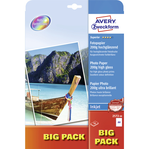 Avery-Zweckform Superior Photo Paper Inkjet BIG PACK 2572-50 Papier photo DIN A4 200 g/m² 50 feuille(s) ultra-brillant